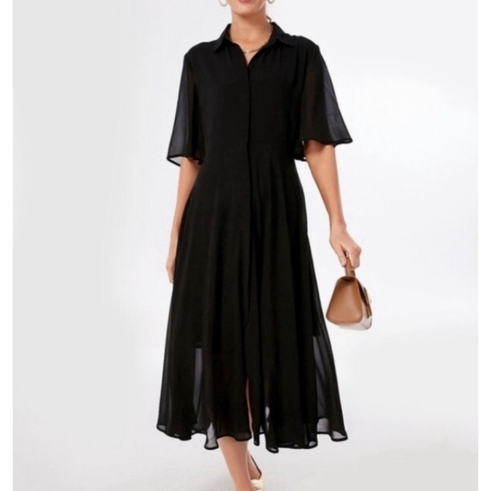 Pomander Place by Tuckernuck XS Black Maeve Maxi Dress Flutter Sleeve